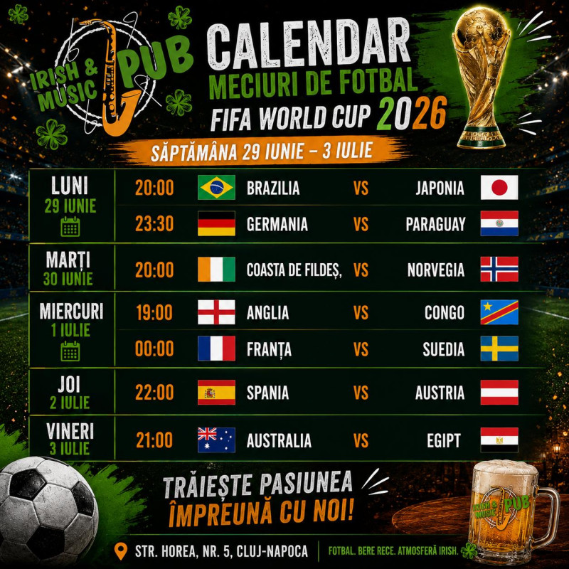 Program meciuri Campionat Mondial 29.06 - 03.07.2026